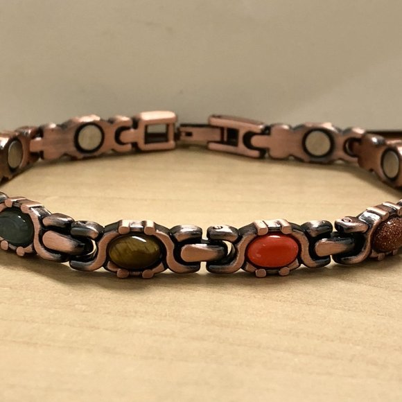 Copper Magnetic Link Stone Bracelet - Arthritis Pain Relieve Bracelet Colorful - Picture 2 of 4